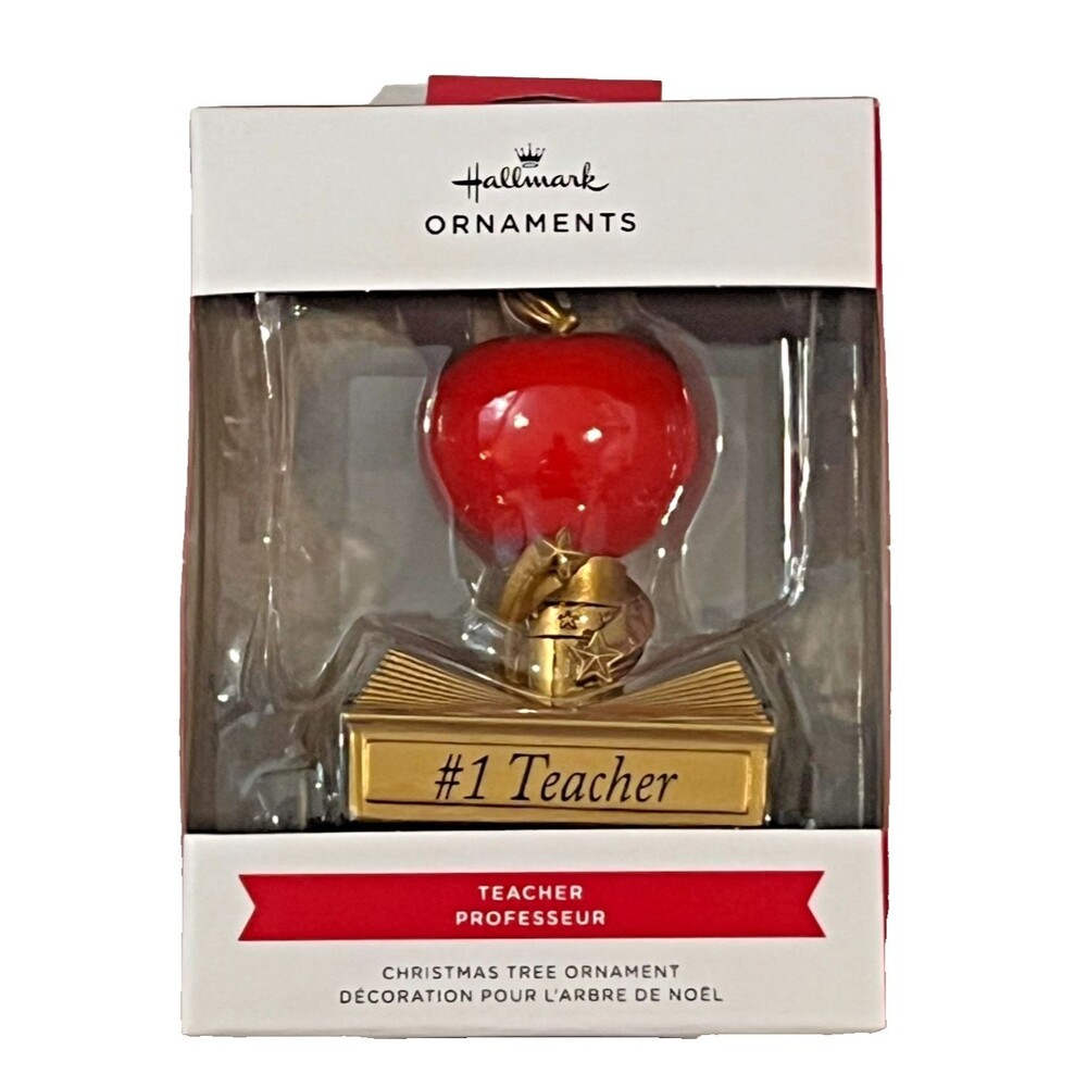 NIB Hallmark #1 Teacher Professor Apple Christmas Tree Ornament Award 2022